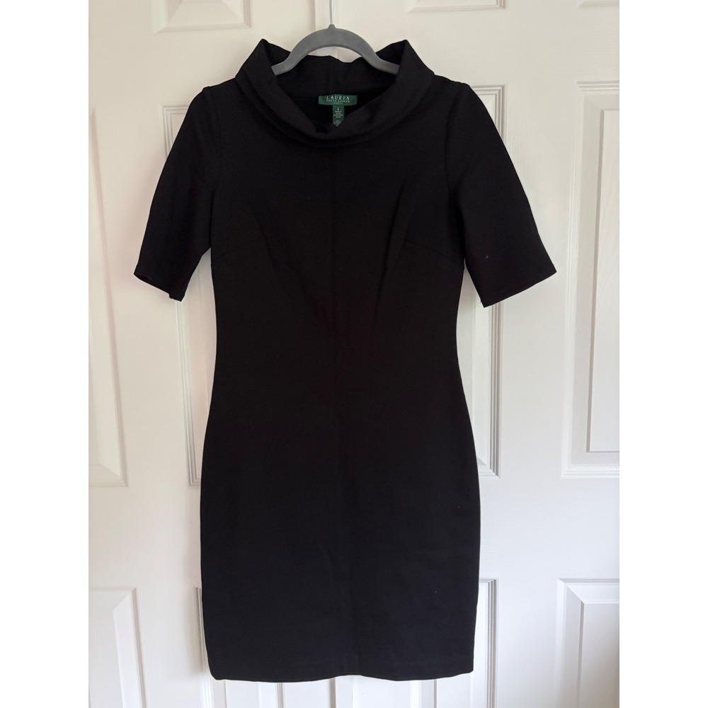 Lauren Ralph Lauren Dress 6 Black Cowl Neck Quiet Luxury Parisian Office Siren